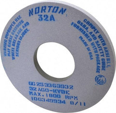 Norton - 14" Diam x 5" Hole x 1" Thick, K Hardness, 60 Grit Surface Grinding Wheel - Aluminum Oxide, Type 1, Medium Grade, 1,800 Max RPM, Vitrified Bond, No Recess - Exact Industrial Supply