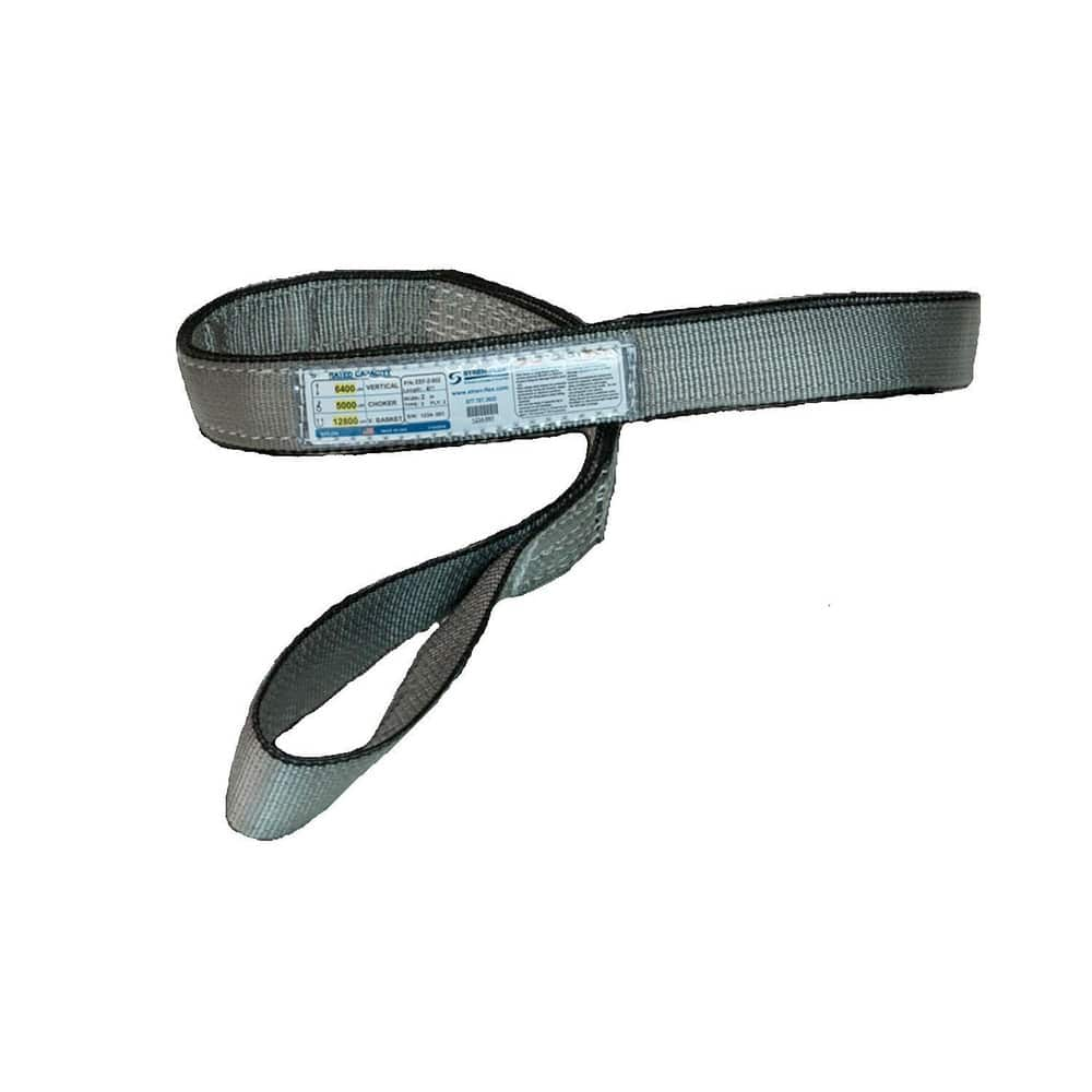 Slings & Tiedowns (Load-Rated); Sling Type: Eye & Eye; Length (Feet): 8; Vertical Capacity (Lb.): 3200; Choker Capacity (Lb.): 2500; Width (Inch): 2; Basket Capacity (Lb.): 6400; Eye Type: Flat Eye; Sling Material: Polyester; Sling Width: 2 in; Eye Length