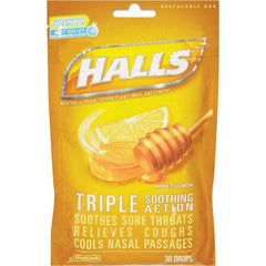 HALLS - Honey Lemon Flavor Cough Drop Lozenges - Sore Throat Relief - Exact Industrial Supply