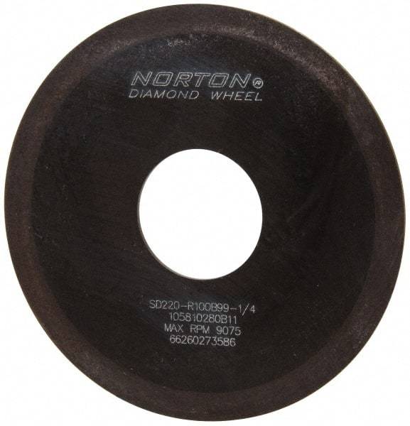 Norton - 4" Diam x 1-1/4" Hole x 1/16" Thick, 220 Grit Surface Grinding Wheel - Diamond, Type 1A1, Very Fine Grade, Resinoid Bond - Exact Industrial Supply