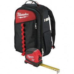 Milwaukee Tool - 22 Pocket Black & Red Ballistic Nylon Backpack Tool Bag - 11" Wide x 7-7/8" Deep x 19-5/8" High - Exact Industrial Supply