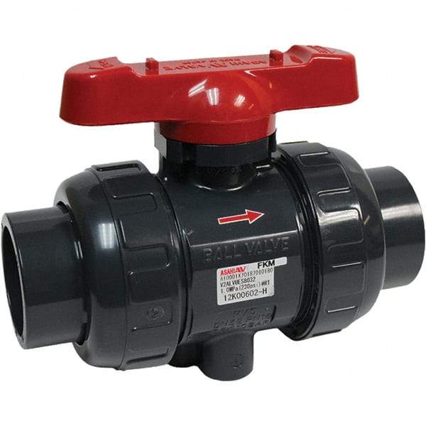 Asahi/America - 2-1/2" Pipe, Full Port, PVC True Union Design Ball Valve - 1 Piece, Socket Ends, Tee Handle - Exact Industrial Supply