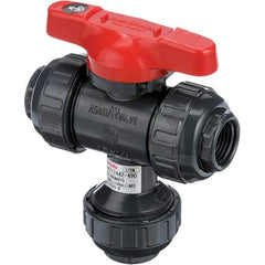 Asahi/America - 1/2" Pipe, Full Port, PVC Multiport Ball Valve - Three Way, Threaded Ends, Tee Handle - Exact Industrial Supply