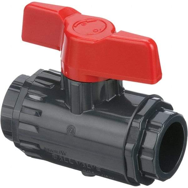 Asahi/America - 1-1/4" Pipe, Standard Port, PVC Ball Valve - Inline - Two Way Flow, Socket Ends, Tee Handle, 150 WOG - Exact Industrial Supply