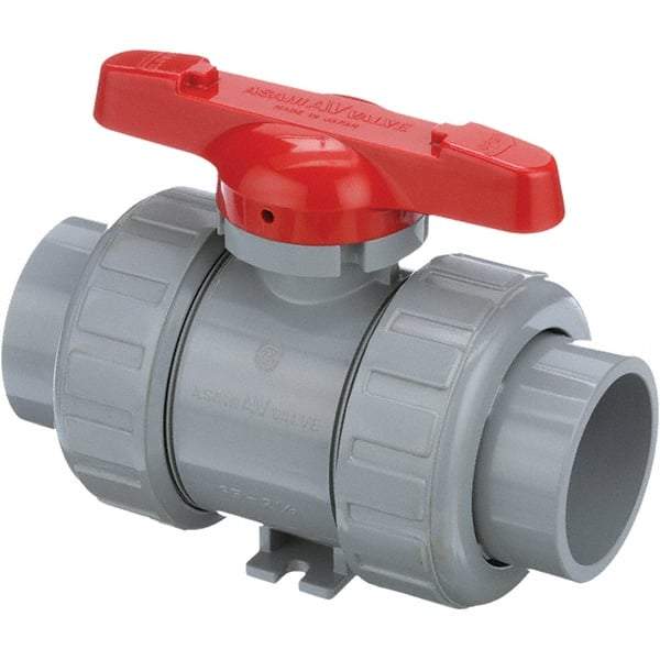 Asahi/America - 2-1/2" Pipe, Standard Port, CPVC True Union Design Ball Valve - Inline - Two Way Flow, Socket Ends, Tee Handle, 150 WOG - Exact Industrial Supply