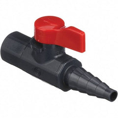 Asahi/America - 1/4" Pipe, Full Port, PVC Ball Valve - 1 Piece, FNPT X Barb Ends, Tee Handle, 150 WOG - Exact Industrial Supply