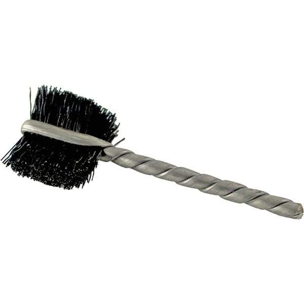 Brush Research Mfg. - 4 Rows x 19 Columns Nylon Scratch Brush - 5-3/4" Brush Length, 13-3/4" OAL, 1 Trim Length, Wood Curved Back Handle - Exact Industrial Supply