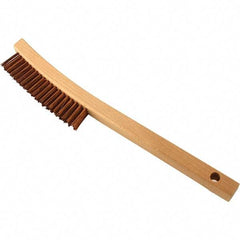 Brush Research Mfg. - 3 Rows x 19 Columns Bronze Scratch Brush - 5-3/4" Brush Length, 13-3/4" OAL, 1-1/8 Trim Length, Wood Curved Back Handle - Exact Industrial Supply
