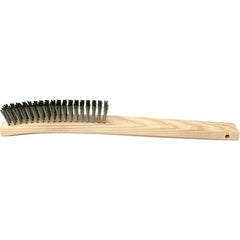 Brush Research Mfg. - 4 Rows x 19 Columns Stainless Steel Scratch Brush - 5-3/4" Brush Length, 14" OAL, 1 Trim Length, Wood Curved Back Handle - Exact Industrial Supply