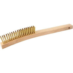 Brush Research Mfg. - 4 Rows x 19 Columns Brass Scratch Brush - 5-3/4" Brush Length, 13-3/4" OAL, 1-1/8 Trim Length, Wood Curved Back Handle - Exact Industrial Supply