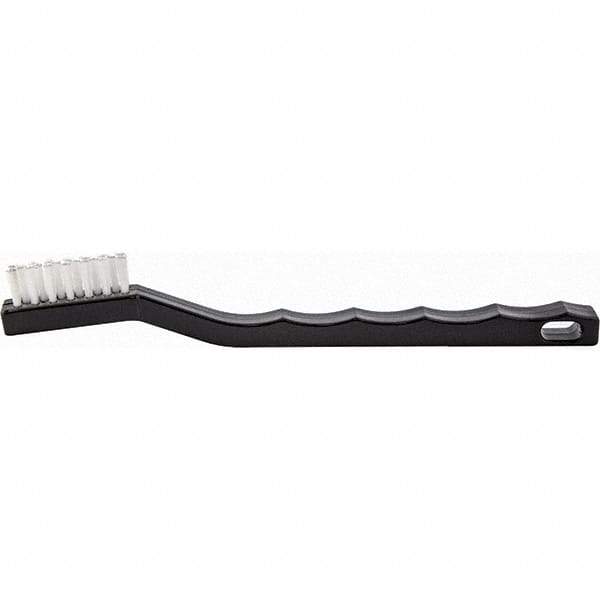 Brush Research Mfg. - 4 Rows x 7 Columns Nylon Scratch Brush - 1/2" Brush Length, 7-1/4" OAL, 1/2 Trim Length, Wood Curved Back Handle - Exact Industrial Supply