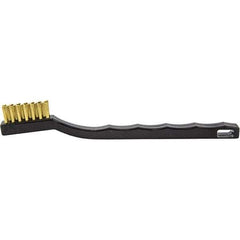 Brush Research Mfg. - 4 Rows x 7 Columns Brass Scratch Brush - 1/2" Brush Length, 7-1/4" OAL, 1/2 Trim Length, Wood Curved Back Handle - Exact Industrial Supply