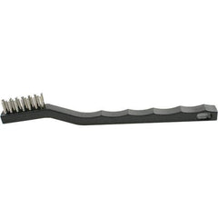 Brush Research Mfg. - 2 Rows x 7 Columns Stainless Steel Scratch Brush - 1/2" Brush Length, 7-1/4" OAL, 1/2 Trim Length, Wood Curved Back Handle - Exact Industrial Supply