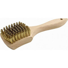 Brush Research Mfg. - 9 Rows x 10 Columns Brass Scratch Brush - 3" Brush Length, 8.87" OAL, 5/8 Trim Length, Wood Straight Back Handle - Exact Industrial Supply