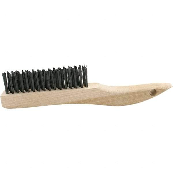 Brush Research Mfg. - 4 Rows x 16 Columns Bronze Scratch Brush - 5-3/4" Brush Length, 10-1/4" OAL, 1-1/8 Trim Length, Wood Curved Back Handle - Exact Industrial Supply