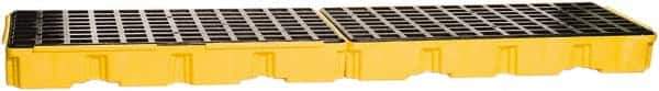 Eagle - 66 Gal Sump, 8,000 Lb Capacity, 4 Drum, Polyethylene Platform - 26-1/4" Long x 103-1/2" Wide x 6-3/4" High, Yellow, Low Profile, Vertical, Inline Drum Configuration - Exact Industrial Supply