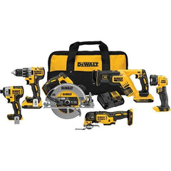 DeWALT - Cordless Tool Combination Kits Voltage: 20 Tools: Compact Drill/Driver; 1/4" Impact Driver; 7-1/4" Circular Saw; Compact Reciprocating Saw; Oscillating Multi-Tool; LED Light - Exact Industrial Supply