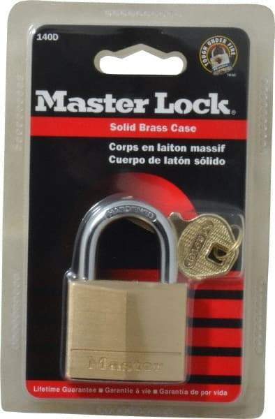 Master Lock - 7/8" Shackle Clearance, Keyed Different Solid Brasss Padlock - 1/4" Shackle Diam, Solid Brass - Exact Industrial Supply