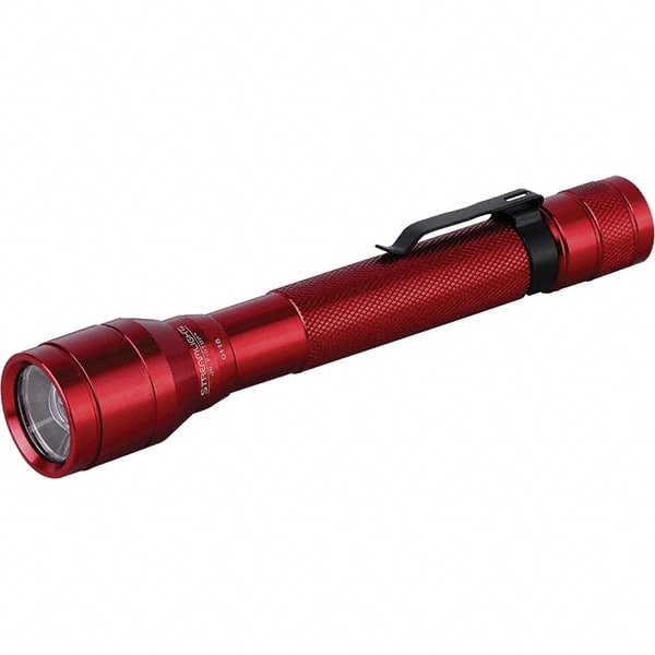 Handheld Flashlight: LED, 6 hr Max Run Time, AA Battery 2 Light Modes, Aluminum, Red