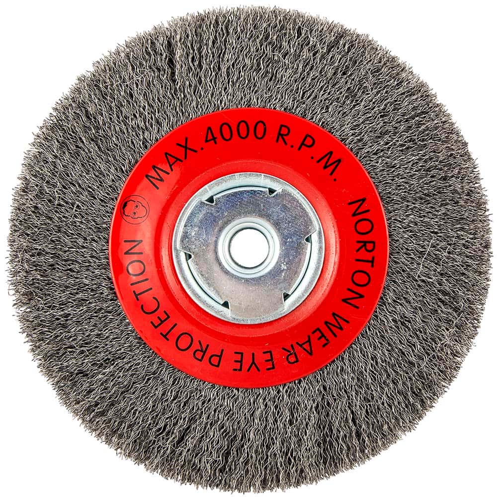 Norton - 8" OD, 5/8" Arbor Hole, Crimped Carbon Wheel Brush - Exact Industrial Supply