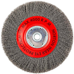 Norton - 8" OD, 5/8" Arbor Hole, Crimped Carbon Wheel Brush - Exact Industrial Supply