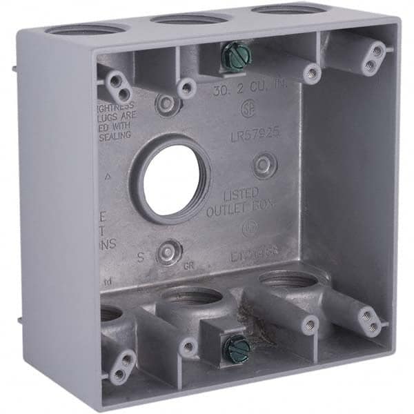 Hubbell-Raco - 4-1/2 x 4-1/2 x 2-1/4" Aluminum Square Weather Resistant Outlet Box - Exact Industrial Supply