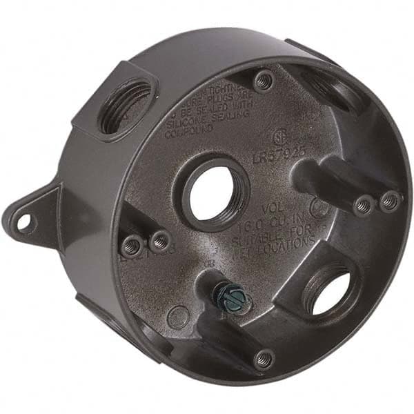 Hubbell-Raco - 5-1/4 x 4.203 x 1-5/8" Aluminum Round Weather Resistant Outlet Box - Exact Industrial Supply