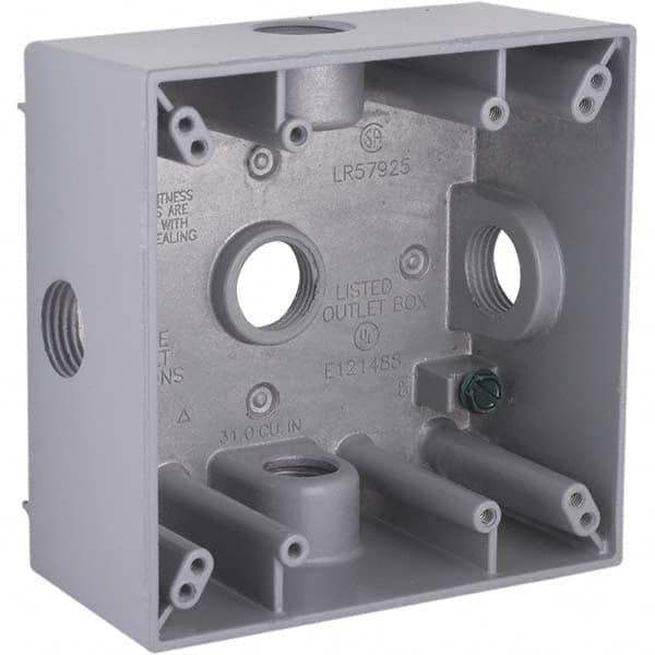 Hubbell-Raco - 4-1/2 x 4-1/2 x 2-1/4" Aluminum Square Weather Resistant Outlet Box - Exact Industrial Supply