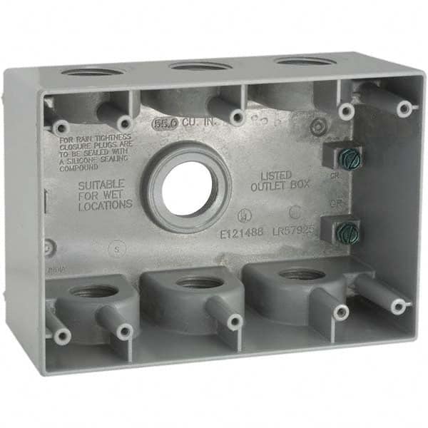 Hubbell-Raco - 4-1/2 x 6-3/8 x 2.781" Aluminum Rectangular Weather Resistant Outlet Box - Exact Industrial Supply