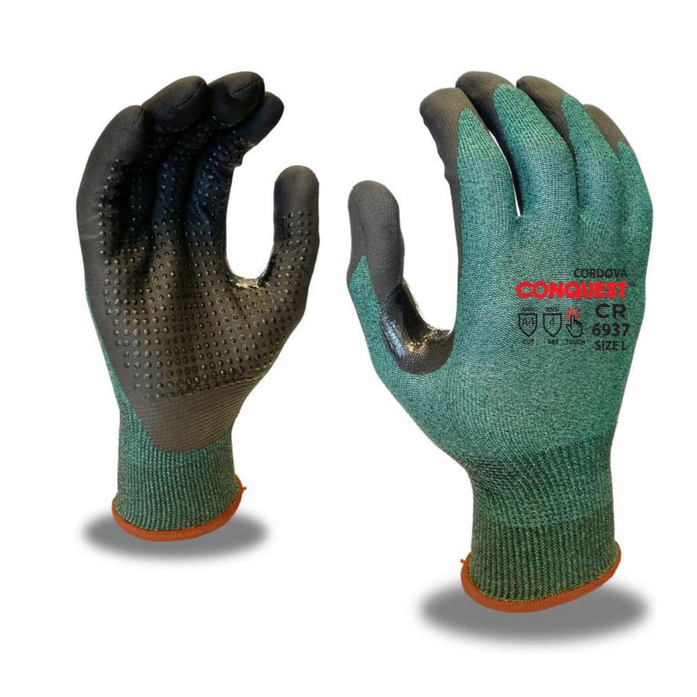 Puncture-Resistant Gloves:  Size  Medium,  ANSI Cut  A4,  ANSI Puncture  0,  Micro-Foam Nitrile,   ™HPPG ™ High Performance Polyethylene Graphene Green & Black,  Palm & Fingertips Coated,  Engineered Yarn Lined,  High Performance Polyethylene Graphene (HP