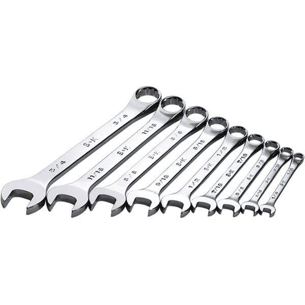 SK - 9 Piece, 1/4 to 3/4", Combination Wrench Set - Inch System of Measurement, Chrome Finish - Exact Industrial Supply