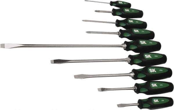 SK - 9 Piece Phillips & Slotted Screwdriver Set - Bit Sizes: Philips #0 to #2 - Exact Industrial Supply