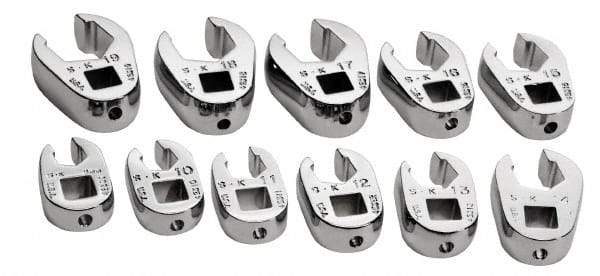 SK - 11 Piece 3/8" Drive Flare Nut Crowfoot Wrench Set - 9 to 19mm, with Tray - Exact Industrial Supply