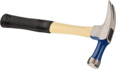 Vaughan Bushnell - 1-1/8 Lb Head, Straight Claw Hammer - 14" OAL, Steel Head, 27/32" Face Diam, Smooth Face, Fiberglass Handle with Grip - Exact Industrial Supply
