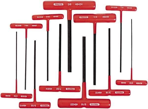 Proto - 11 Piece T-Handle Hex Key Set - Hex Range 5/64 to 3/8" - Exact Industrial Supply