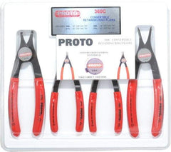 Proto - 4 Piece, 3/8 to 2" Bore, 1/4 to 2" Shaft, Convertible Retaining Ring Pliers Set - 0.038 to 0.07" Tip Diam Range - Exact Industrial Supply