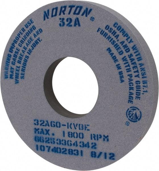 Norton - 14" Diam x 5" Hole x 1-1/2" Thick, K Hardness, 60 Grit Surface Grinding Wheel - Aluminum Oxide, Type 1, Medium Grade, 1,800 Max RPM, Vitrified Bond, No Recess - Exact Industrial Supply