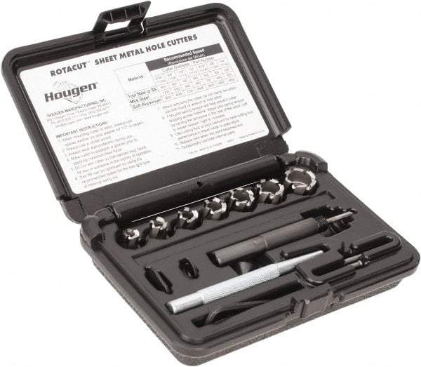 Hougen - 10 Piece, 5/16 to 3/4" Cutter Diam, 1/4" Cutting Depth, High Speed Steel Annular Cutter Set - Bright Finish, 3/8" Shank Diam, 5/16, 3/8, 7/16, 1/2, 9/16, 5/8, 3/4" Cutter Diams - Exact Industrial Supply