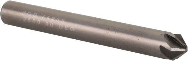 SGS - 1/4" Head Diam, 1/4" Shank Diam, 6 Flute 90° Solid Carbide Countersink - Bright Finish, 2" OAL, Single End, Straight Shank, Right Hand Cut - Exact Industrial Supply