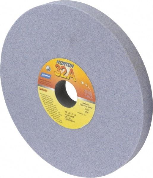 Norton - 8" Diam x 1-1/4" Hole x 3/4" Thick, J Hardness, 60 Grit Surface Grinding Wheel - Aluminum Oxide, Type 1, Medium Grade, 3,600 Max RPM, Vitrified Bond, No Recess - Exact Industrial Supply