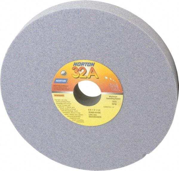 Norton - 8" Diam x 1-1/4" Hole x 1" Thick, K Hardness, 60 Grit Surface Grinding Wheel - Aluminum Oxide, Type 1, Medium Grade, 3,600 Max RPM, Vitrified Bond, No Recess - Exact Industrial Supply