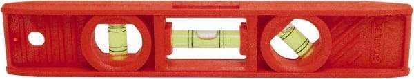 Stanley - 9" Long 3 Vial Torpedo Level - ABS Plastic, Orange, 1 45°, 1 Level & 1 Plumb Vials - Exact Industrial Supply