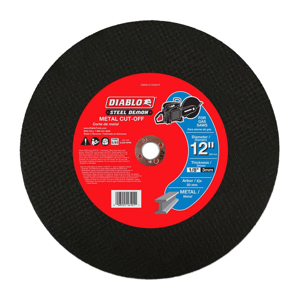 Cutoff Wheels; Wheel Type Number: Type 01/41; Wheel Diameter (Inch): 12; Wheel Thickness (Inch): 1/8; Hole Size: 20.000; Abrasive Material: Premium Ceramic Blend; Maximum Rpm: 6360.000; Hole Shape: Round; Wheel Color: Black