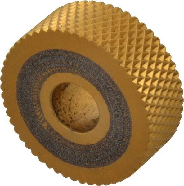 Dorian Tool - 1" Diam, 90° Tooth Angle, 20 TPI, Standard (Shape), Form Type High Speed Steel Female Diamond Knurl Wheel - 3/8" Face Width, 5/16" Hole, Circular Pitch, 30° Helix, Bright Finish, Series O - Exact Industrial Supply