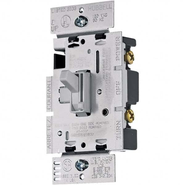 Hubbell Wiring Device-Kellems - 1 Pole, 120 VAC, 5 Amp, Residential Grade Toggle Dimmer Switch - Exact Industrial Supply