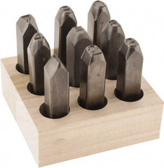 C.H. Hanson - 9 Piece, 1/2" Character Steel Stamp Set - Figures, Reverse - Exact Industrial Supply