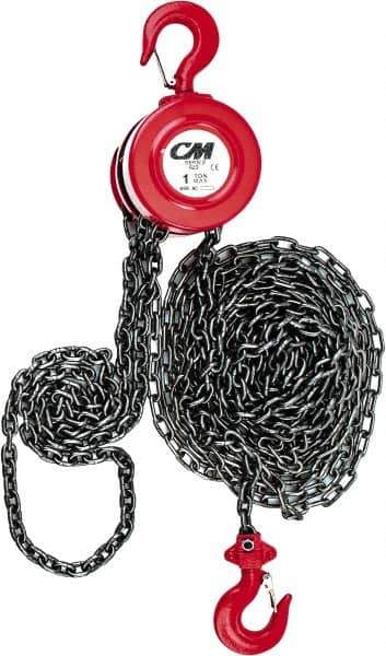 CM - 2,000 Lb Lifting Capacity, 15' Lift Height, Hand Hoist - Made from Chain, 37' Overhaul to Lift 1', 77 Lb Avg Pull to Lift Rated Load, 1 Chain - Exact Industrial Supply