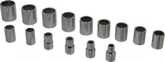 Proto - 15 Piece 1/2" Drive Socket Set - 12 Points, 3/8" to 1-1/4" Range, Inch Measurement Standard - Exact Industrial Supply