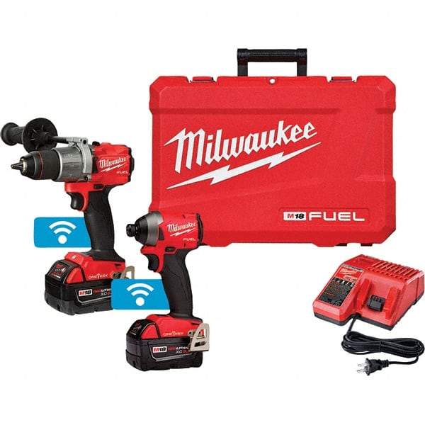 Milwaukee Tool - 18 Volt Cordless Tool Combination Kit - Includes 1/2" Drill/Driver & 1/4" Impact Driver, Lithium-Ion Battery Included - Exact Industrial Supply