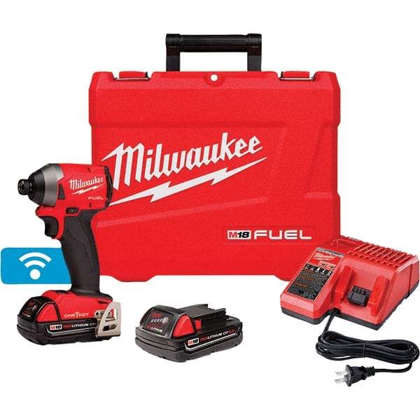 Milwaukee Tool - 18 Volt, 1/4" Drive, 167 Ft/Lb Torque, Cordless Impact Driver - Pistol Grip Handle, 3600 RPM, 2 Lithium-Ion Batteries Included - Exact Industrial Supply